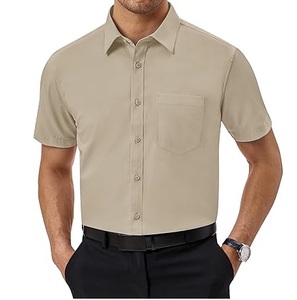 Camisa de Vestir Personalizada de Manga Corta con Cuello Mao y Botones Cubiertos, Transpirable, de Franela con Patrón Liso de Secado Rápido para Hombre - Product Image 6