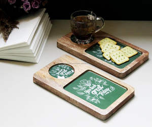 FWE Ensemble de plateaux de service design avec belle impression sur bois Plateau rectangulaire en gros en vrac pour hôtel et restaurant UtiliséPar FWE - Product Image 1