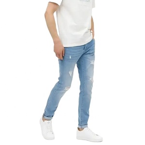 กางเกงยีนส์ทรงสลิมฟิตคลาสสิกสำหรับผู้ชาย แบบสั่งทำ OEM ODM ยืดหยุ่นสูง ขาดเซอร์ๆ ลุคดิสเทรส ซักฟอก ลวดลายสาดหมึก ทรงตรง - Product Image 6