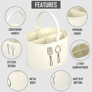 Porta cubiertos cilíndrico de metal con diseño de tenedor y cuchara para almacenamiento en la cocina, estilo minimalista, tipo vertical. - Product Image 3
