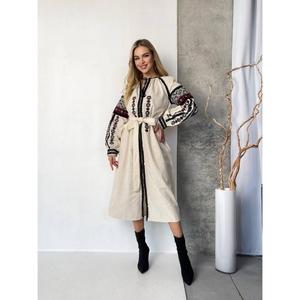 Elegante Vestido Vintage Bordado de Ucrania para Mujer, Bordado a Mano, 100% Algodón, Negro Sólido, Corte en A, Largo hasta la Rodilla - Product Image 5
