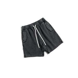 2026 Streetwear personnalisé haute qualité soleil délavé cordon couleur unie Jogging sérigraphie Logo en détresse hommes lavage à l'acide Shorts - Product Image 1