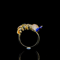 Anillo de Plata Tradicional Menakari con Diseño de Pavo Real, Esmalte Azul y Verde y Detalles de Circonita Cúbica para Minoristas de Joyería Étnica Festiva