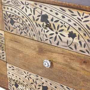 Cómoda de Madera Maciza de Mango con 6 Cajones, Incrustaciones Florales Talladas a Mano, Diseño Europeo, Mueble de Almacenamiento, Venta al Por Mayor - Product Image 3