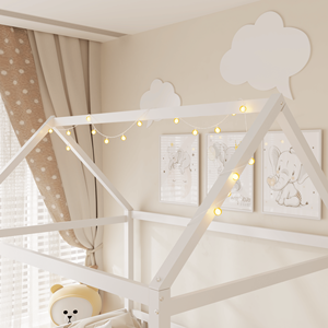 Letto a capanna a LED bianco per bambini, in legno, con sponda di protezione, misura Full Size - Product Image 6