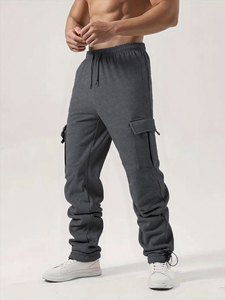 Pantalon de survêtement pour homme, coupe droite, décontracté, automne-hiver, pantalon de jogging pour homme, pantalon de sport, pantalon de gym, couleur unie, pantalon multi-poches - Product Image 3