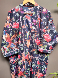 Bata Kimono con Estampado de Dibujos Animados para Mujer, de Algodón Suave y Transpirable, Camisón de Verano Hecho a Mano, ODM, Cuello en V, Cintura Elástica, Largo Completo/Hasta la Rodilla - Product Image 4