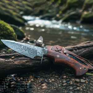 Cuchillo de Caza Artesanal Premium al por Mayor, Cuchillo de Hoja Fija para Bushcraft, Cuchillo de Supervivencia para Camping al Aire Libre de Acero de Damasco con Funda - Product Image 2