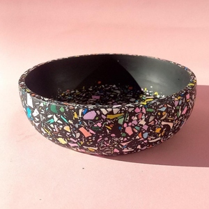 Luxury <b>Black</b> Terrazzo Resin Serving Bowl Decorative Fruit Salad Bowl for Kitchen Dining Table Modern Home Decor - Product Image 1