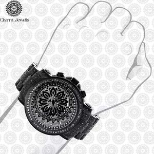 Montre de luxe pour homme Charm_Jewells en acier inoxydable, cadran 40 mm, design mandala noir, chronographe, mouvement mécanique, boîtier 10 bars - Product Image 4