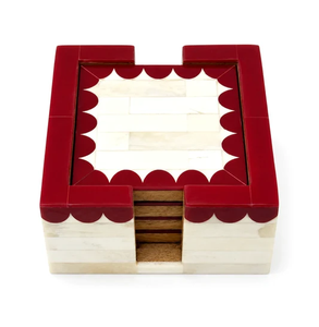 Posavasos con Incrustaciones de Hueso en Oferta, con Borde Festoneado Rojo, Hecho a Mano, para Bebidas, Café, Té, al Mejor Precio - Product Image 1