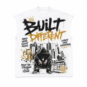 เสื้อกล้ามพิมพ์ลายสกรีนแบบสั่งทำพิเศษสำหรับผู้ชาย เสื้อยืดคอตตอนทรงบ็อกซี่แบบครอป แขนกุด พิมพ์ลายกราฟิก - Product Image 4