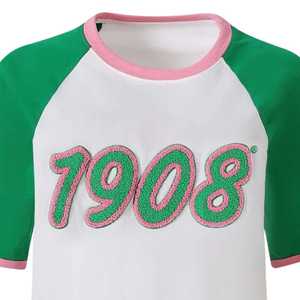 Camiseta de chenilla premium AKA 1908 para mujer, con letras griegas bordadas, cuello redondo, informal, de alta calidad - Product Image 5