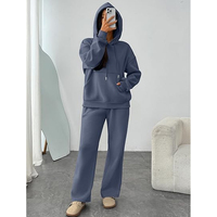 Ensemble de survêtement décontracté pour femme en molleton de coton avec pantalon large, couleur unie, coupe ample, toutes saisons