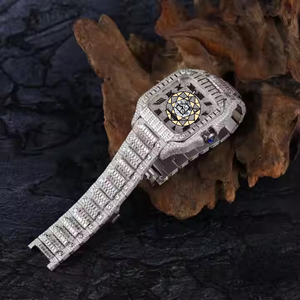Reloj de Cuarzo Personalizado con Incrustaciones de Moissanita, Números Romanos, Caja Redonda, Correa de Acero Inoxidable, Ecológico, Fecha Automática, Unisex - Product Image 2