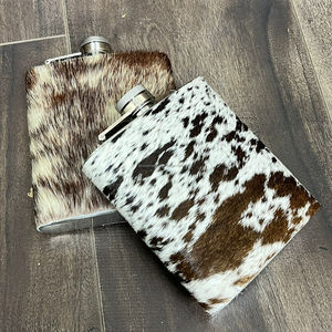 High Quality Portable 8oz Stainless Steel Rustic Cowhide <b>Flask</b> Personalized Western Genuine Leather Hip <b>Flask</b> for Whisky Liquor - Product Image 4