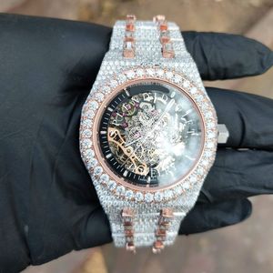 Splendide montre de luxe pour homme, boîtier en argent 28 mm avec moissanite, cadran en cristal saphir, mouvement à quartz ETA, fermoir caché, 10 m - Product Image 6