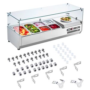 <b>Electric</b> Countertop Condiment Prep Station 135 W 2 1/3 <b>Pans</b> 4 1/6 <b>Pans</b> 304 Stain Refrigerated Countertop Station with 304 Stain - Product Image 1