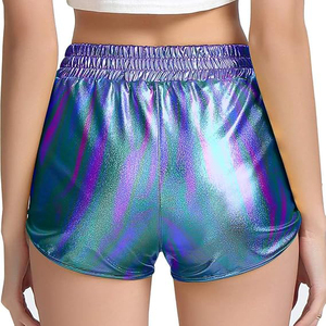 Holographic Shorts Women Purple Blue Green Iridescent Wide Elastic Waist Side Pocket Rainbow Shimmer Rave - Product Image 4