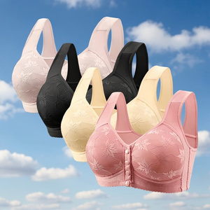 Factory Direct Wire Free 3/4 <b>Cup</b> Breast Non Rimless Lace Bra Removable Pads Knitted <b>Large</b> Size Thin Front Buckle Middle Aged - Product Image 4