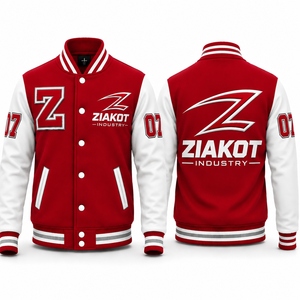 Chaqueta Varsity de Dos Tonos Roja y Blanca Personalizada de la Industria Ziakot, Estilo Bomber con Cierre Completo - Product Image 6