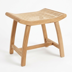 Modern Portable Eco-Friendly Spa <b>Stool</b> Solid Teak Wood Frame Handcrafted Rattan Weaving Curved <b>Seat</b> Well Sanded Bedroom Hotel - Product Image 3