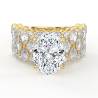 Anillo llamativo de diamante de corte ovalado con mosaico de celosía, ancho de 1155 mm, oro amarillo, pera marquesa, joyería nupcial fina