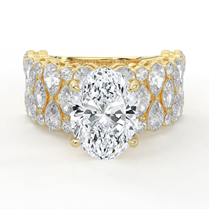 Anillo llamativo de diamante de corte ovalado con mosaico de celosía, ancho de 1155 mm, oro amarillo, pera marquesa, joyería nupcial fina - Product Image 1
