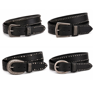 Genuine Leather <b>Belts</b> for <b>Men</b> Black Studded <b>Western</b> Cowboy <b>Belt</b> with Vintage Antique Silver Buckle Custom Brand Fashion <b>Belt</b> - Product Image 1