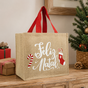 Sac cadeau de Noël personnalisé en jute, sac fourre-tout en toile de jute naturelle laminée avec impression de logo, vente en gros, OEM, marque privée, emballage cadeau en vrac - Product Image 6