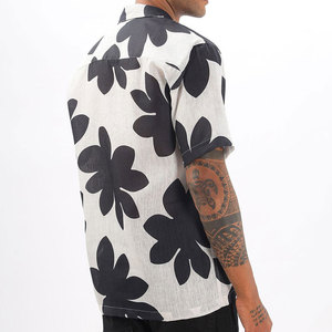 เสื้อเชิ้ตฮาวายแขนสั้นลายดอกไม้ผ้าลินินผสมฝ้ายสำหรับผู้ชาย ปกคอปกเสื้อแบบพับได้ สวมใส่สบาย ระบายอากาศได้ดี เหมาะสำหรับฤดูร้อน - Product Image 2