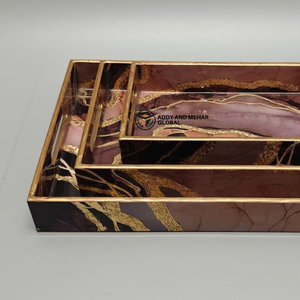 Geometrical Enamel Serving Tray Set of 3 – Decorative MDF & <b>Paper</b> Enamel Rectangular Nesting Trays for <b>Kitchen</b> & Home Decor - Product Image 2