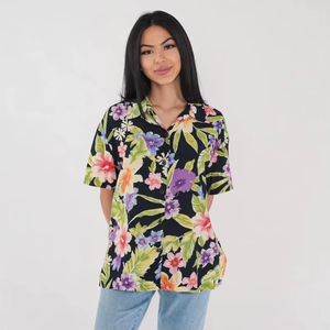 Camisa de Vestir Ecológica con Estampado Floral Tropical, Blusa Hawaiana con Botones, Talla Grande, Top de Manga Corta para Primavera/Verano, Estilo Retro Vintage para Mujer - Product Image 4