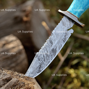 UA Supplies High Quality Hand Forged Damascus Steel Fixed Blade Hunting <b>Knife</b> Dyed <b>Bone</b> <b>Handle</b> Drop Point Straight Edge DIY OEM - Product Image 3