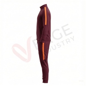 Ensemble de survêtement bordeaux pour homme, manches longues, col montant, fermeture éclair sur le devant, couleur unie, respirant, coupe classique, idéal pour l'automne - Product Image 3