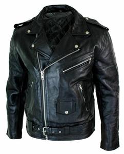 Brando Style Black Biker Genuine Men's Winter Casual Motorcycle <b>Leather</b> <b>Jacket</b> with Solid Zipper <b>Long</b> Mandarin Collar - Product Image 1