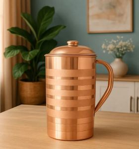 Juego de jarras de cobre para una estética de comedor real y elegante, juego de metal para servir agua con vasos, duradero, reutilizable, para cocina y comedor. - Product Image 2