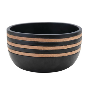 ชามเสิร์ฟไม้มะม่วงขนาดใหญ่ร่องสไตล์ธรรมชาติสีดำสำหรับใช้ในครัวบ้านพร้อมกล่องบรรจุข้าวโพดคั่วผลไม้ - Product Image 1