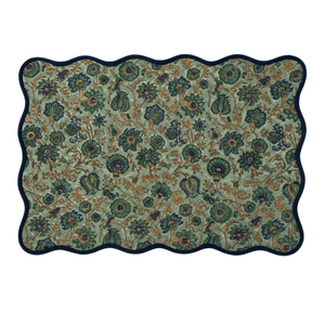 Mantel Rectangular de Tela de Algodón con Estampado Floral Oriental Clásico de Alta Calidad, Antideslizante, Ecológico y Personalizable, Verde Azul - Product Image 1