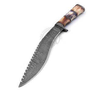 มีดล่าสัตว์กลางแจ้งเหล็กดามัสกัสแบบปรับแต่งได้รุ่นใหม่ ด้ามจับทำจากกระดูก มีดเอาตัวรอดคมกริบที่ดีที่สุด มีดตั้งแคมป์แบบตีขึ้นรูป - Product Image 1