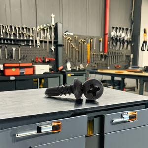 Tornillo PDC de cabeza plana Phillips con punta de perforación y arandela, de acero al carbono con recubrimiento negro, rosca estándar clase 4.8/6.8 pulgadas - Product Image 1