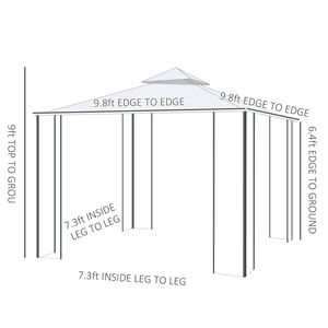 Pergola de jardin en acier blanc crème imperméable 10x10 avec rideaux en maille et étagères, poteaux métalliques - Product Image 3