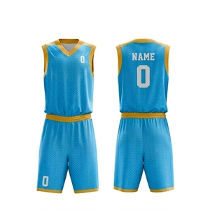 Ensemble uniforme de basketball pour l'école : maillot et short en mesh à col en V, personnalisable avec nom et numéro, fabricant OEM en gros - Product Image 1