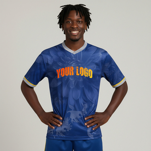 Camiseta de Fútbol Azul con Cuello en V para Hombre, de Alta Calidad, Manga Corta, Absorbe la Humedad, con Estampado Floral Sublimado, Ropa Deportiva para Adultos, 2026 - Product Image 4