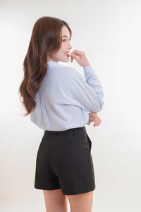 Mejor precio accesorio para mujer elegante blusa azul de algodón a rayas transpirable a rayas de negocios para Primavera/Verano Simple invierno - Product Image 4