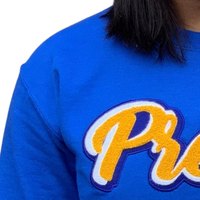 Sweat-shirt Pretty Poodle unisexe bleu avec motif chenille Sorority grecque, col rond, style streetwear décontracté premium