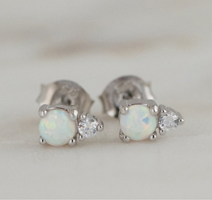 Best Selling Ethiopian Opal Rhodium Plated 925 <b>Silver</b> 5mm Prong Set Pave CZ Minimalist Designer <b>Stud</b> Earrings Fine Jewelry Gift - Product Image 4