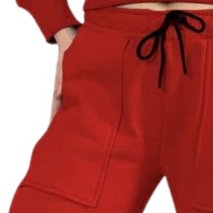 Women's Red <b>Cargo</b> Jogger <b>Pants</b> Elastic Drawstring Waist Casual Sweatpants with Side Pockets <b>Cuffed</b> Ankles for Workout Fitness - Product Image 2