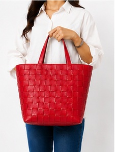 Sac fourre-tout d'épaule de luxe fait main en cuir véritable tressé couleur unie pour femme, idéal pour l'été, la plage, l'automne, l'hiver et le printemps - Product Image 5