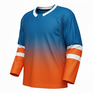 Jersey de Hockey Sublimado OEM, Transpirable, de Malla, Naranja y Azul, con Logotipo Personalizado, Uniforme de Hockey sobre Hielo para Equipo - Product Image 3